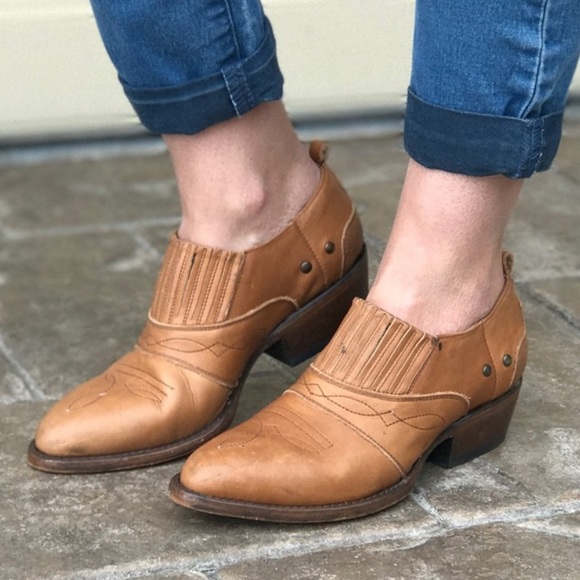 Anthropologie Shoes - NIB Hand Finished Leather Tan Western Ankle Bootie